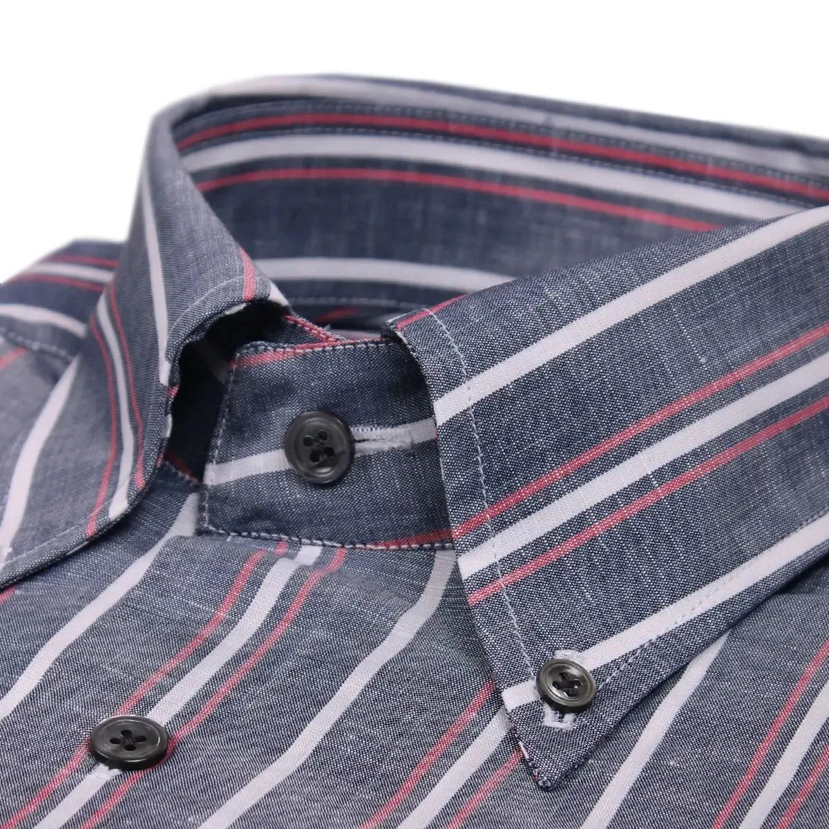 Grey, Red & White Stripe Zephir Long Sleeve Shirt