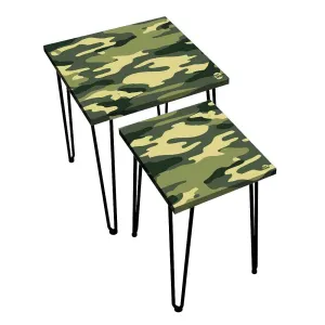 Hairpin Nesting Tables Set of 2 with Printed Top - Army Camouflage