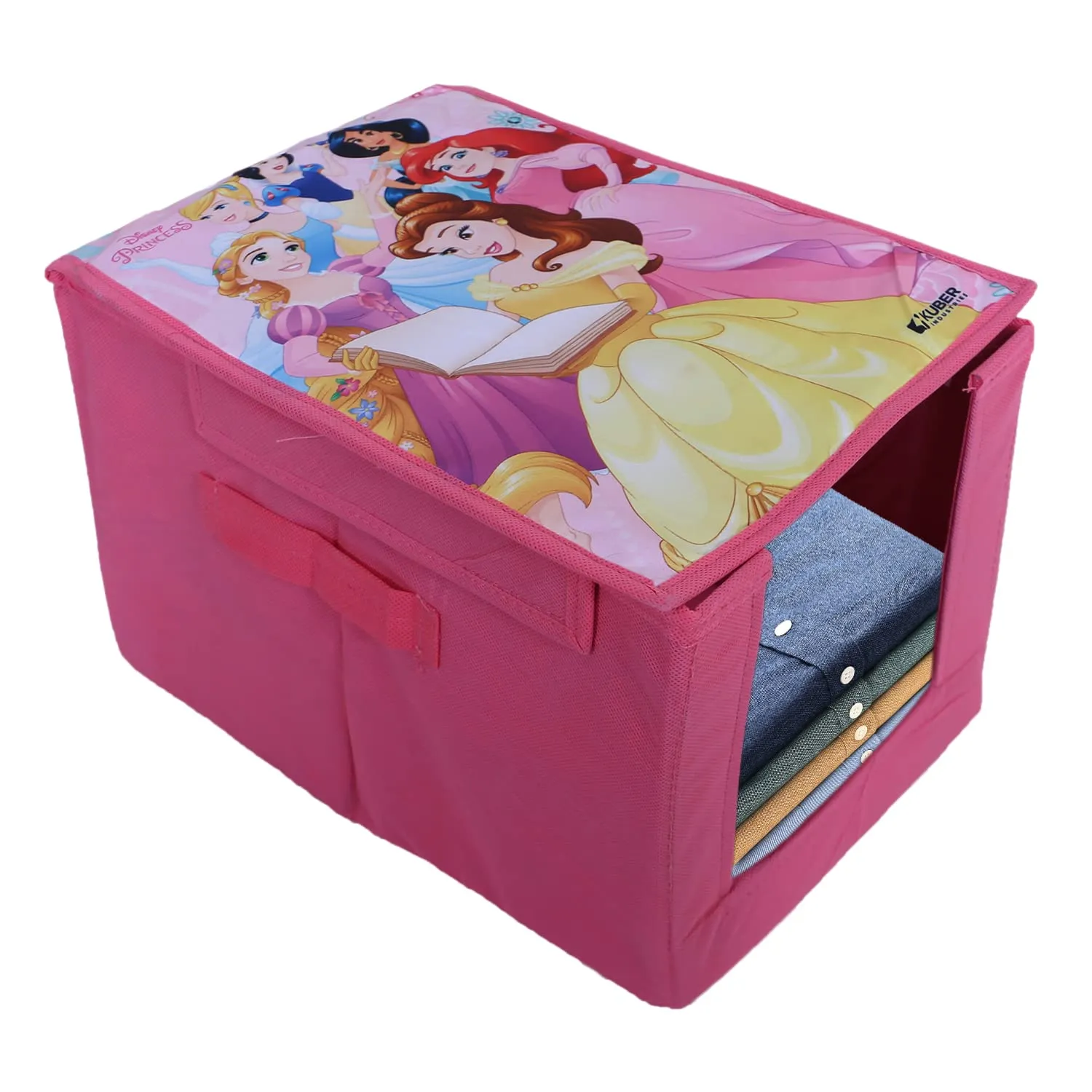 Heart Home Disney Princess Shirt Stacker|Foldable Shirt Stacker for Cloth|Non-Woven Wardrobe Organizer for Home With Lid|Pack of 4 (Pink)