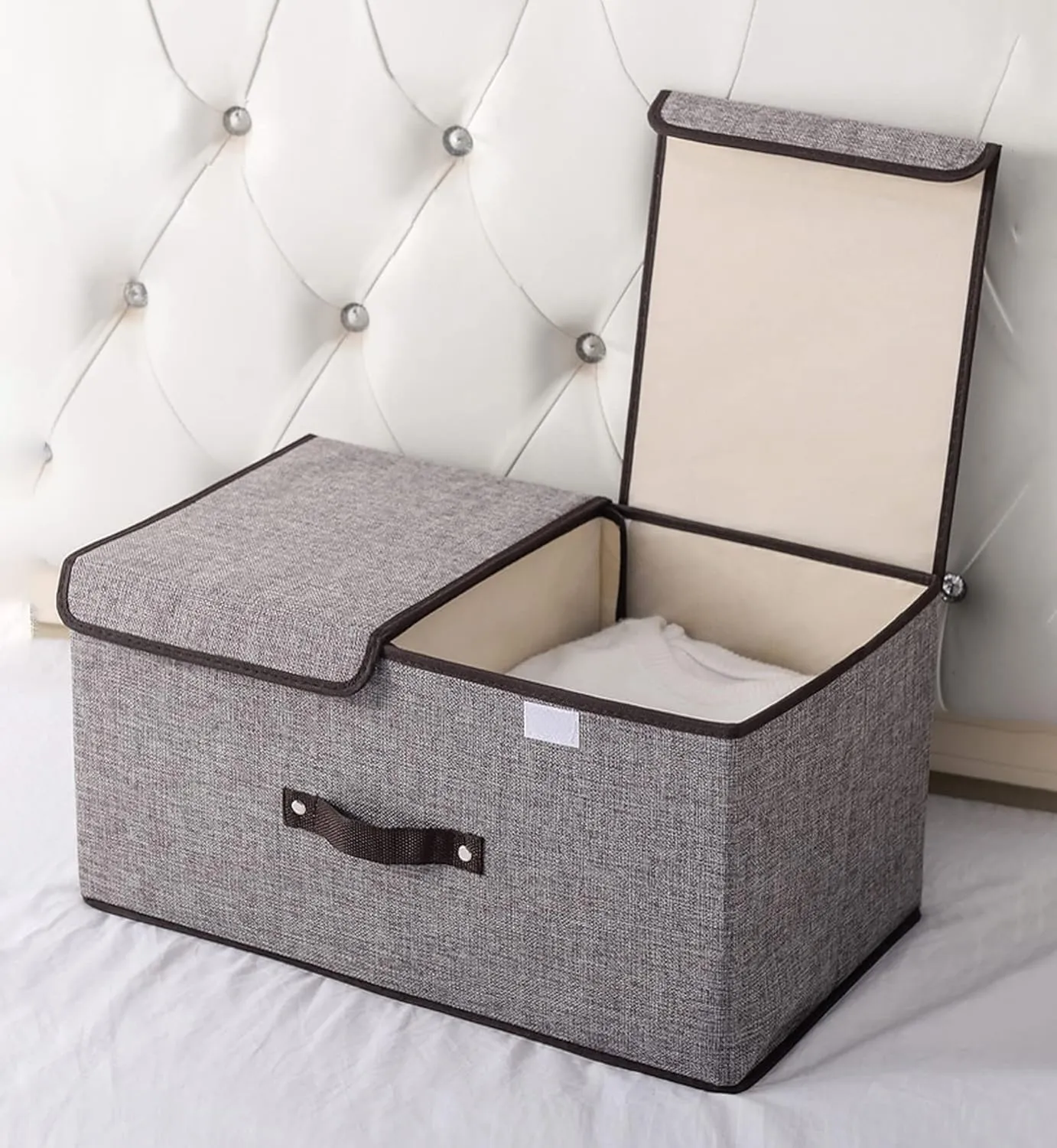 Homestic Foldable Storage Box | Double Lid Storage Box with Handle | Stackable Storage Box For Clothes-Toys-Books | YJA007-GRY | Grey