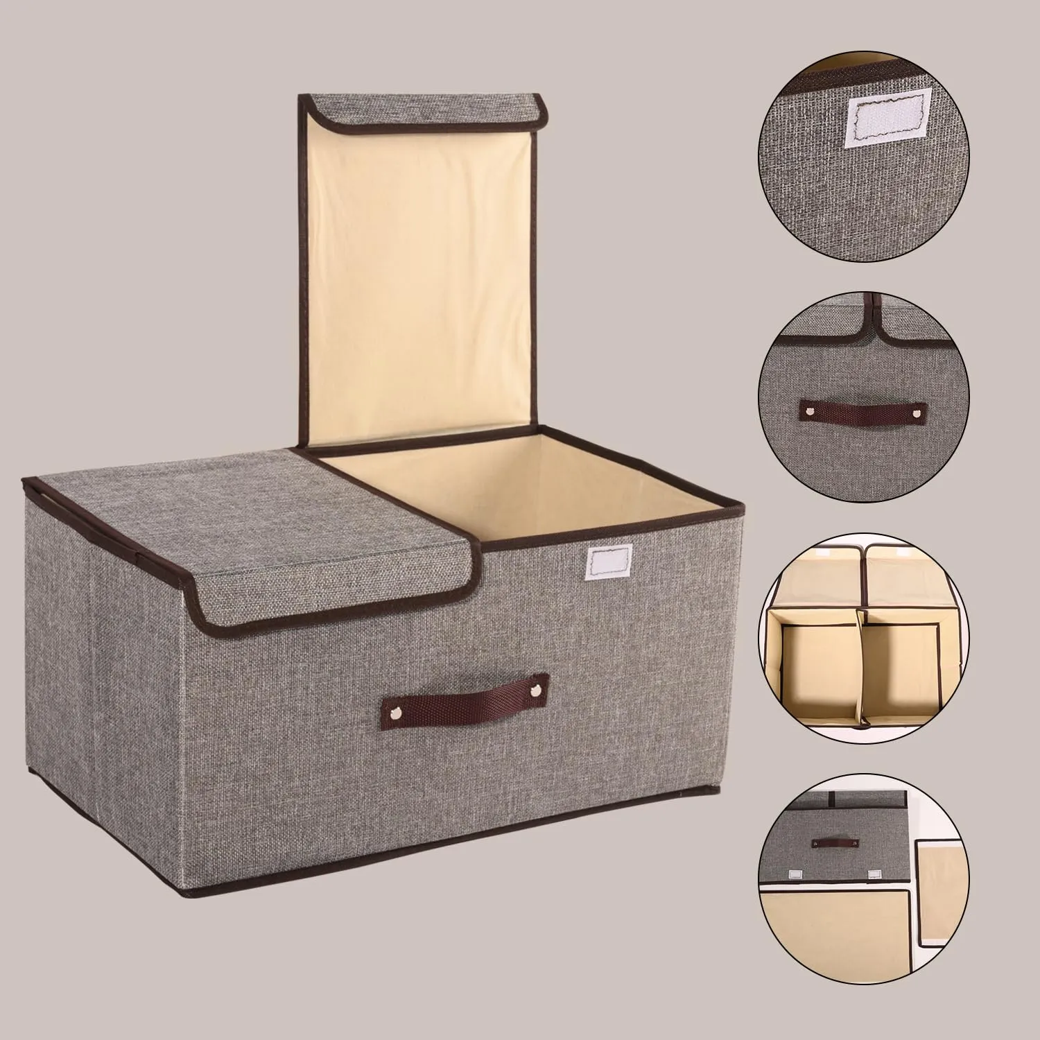 Homestic Foldable Storage Box | Double Lid Storage Box with Handle | Stackable Storage Box For Clothes-Toys-Books | YJA007-GRY | Grey