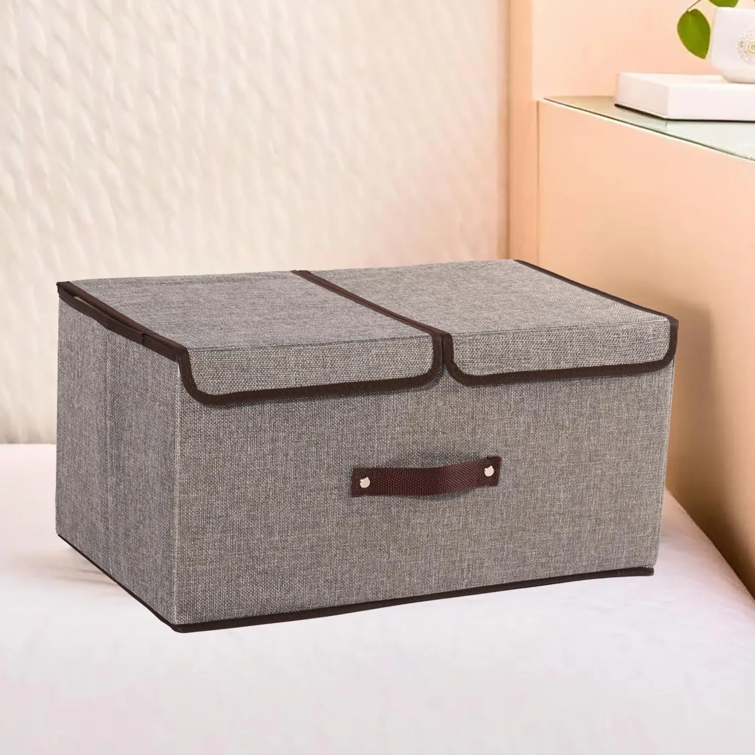 Homestic Foldable Storage Box | Double Lid Storage Box with Handle | Stackable Storage Box For Clothes-Toys-Books | YJA007-GRY | Grey