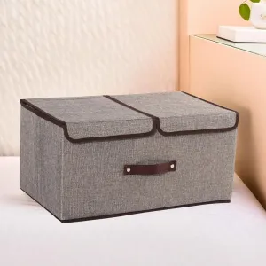 Homestic Foldable Storage Box | Double Lid Storage Box with Handle | Stackable Storage Box For Clothes-Toys-Books | YJA007-GRY | Grey