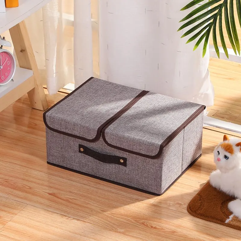 Homestic Foldable Storage Box | Double Lid Storage Box with Handle | Stackable Storage Box For Clothes-Toys-Books | YJA007-GRY | Grey