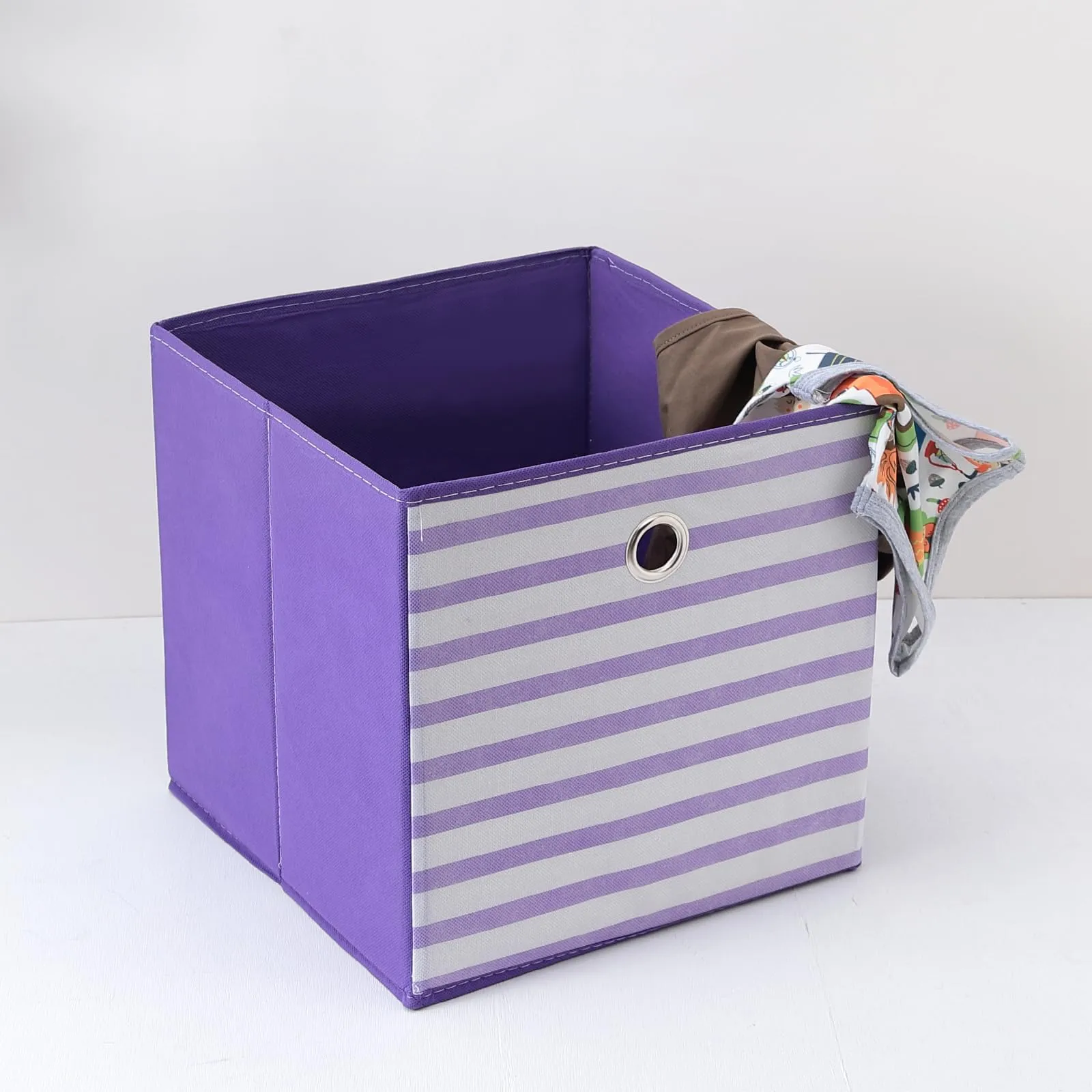 Kuber Industries Foldable Storage Basket|Square Toy Storage Bin|Front Grab Handle|Wardrobe, Closet Organizer (Purple) (Pack Of 2)