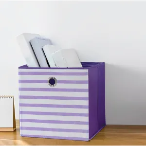 Kuber Industries Foldable Storage Basket|Square Toy Storage Bin|Front Grab Handle|Wardrobe, Closet Organizer (Purple) (Pack Of 2)