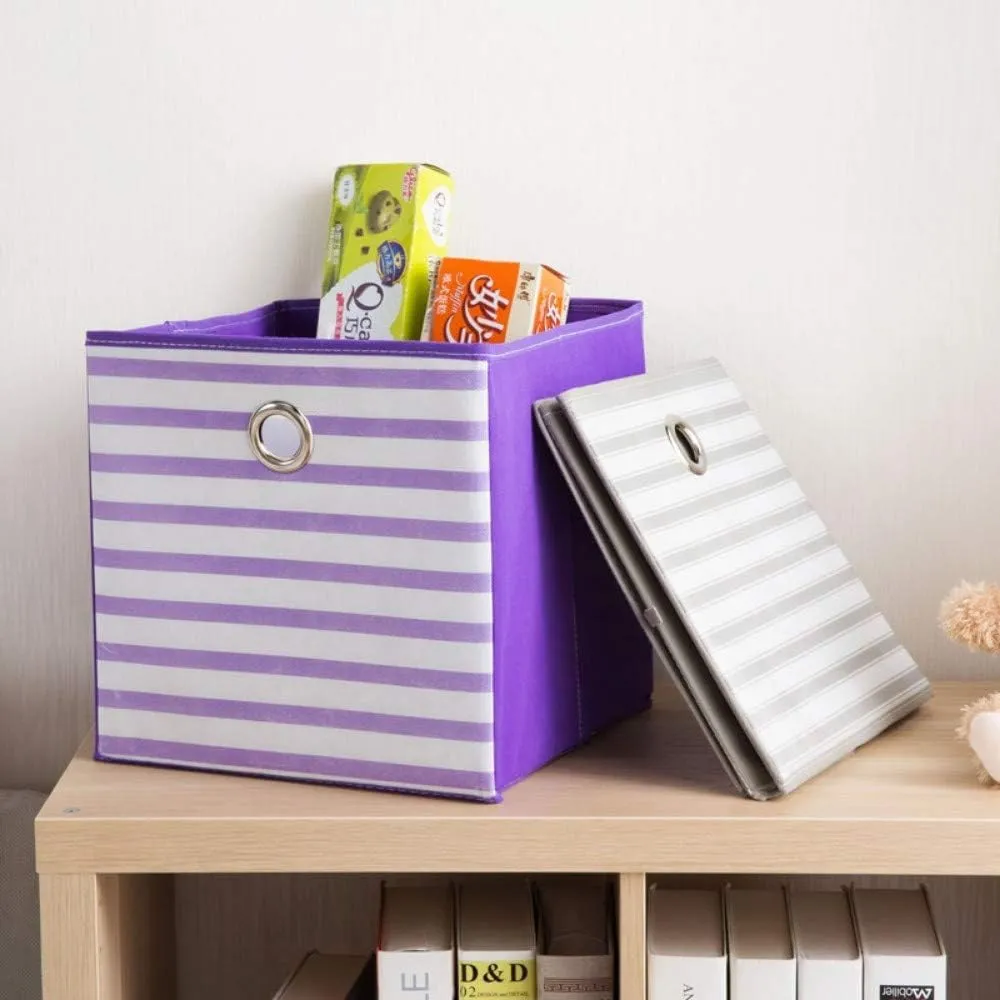 Kuber Industries Foldable Storage Basket|Square Toy Storage Bin|Front Grab Handle|Wardrobe, Closet Organizer (Purple) (Pack Of 2)
