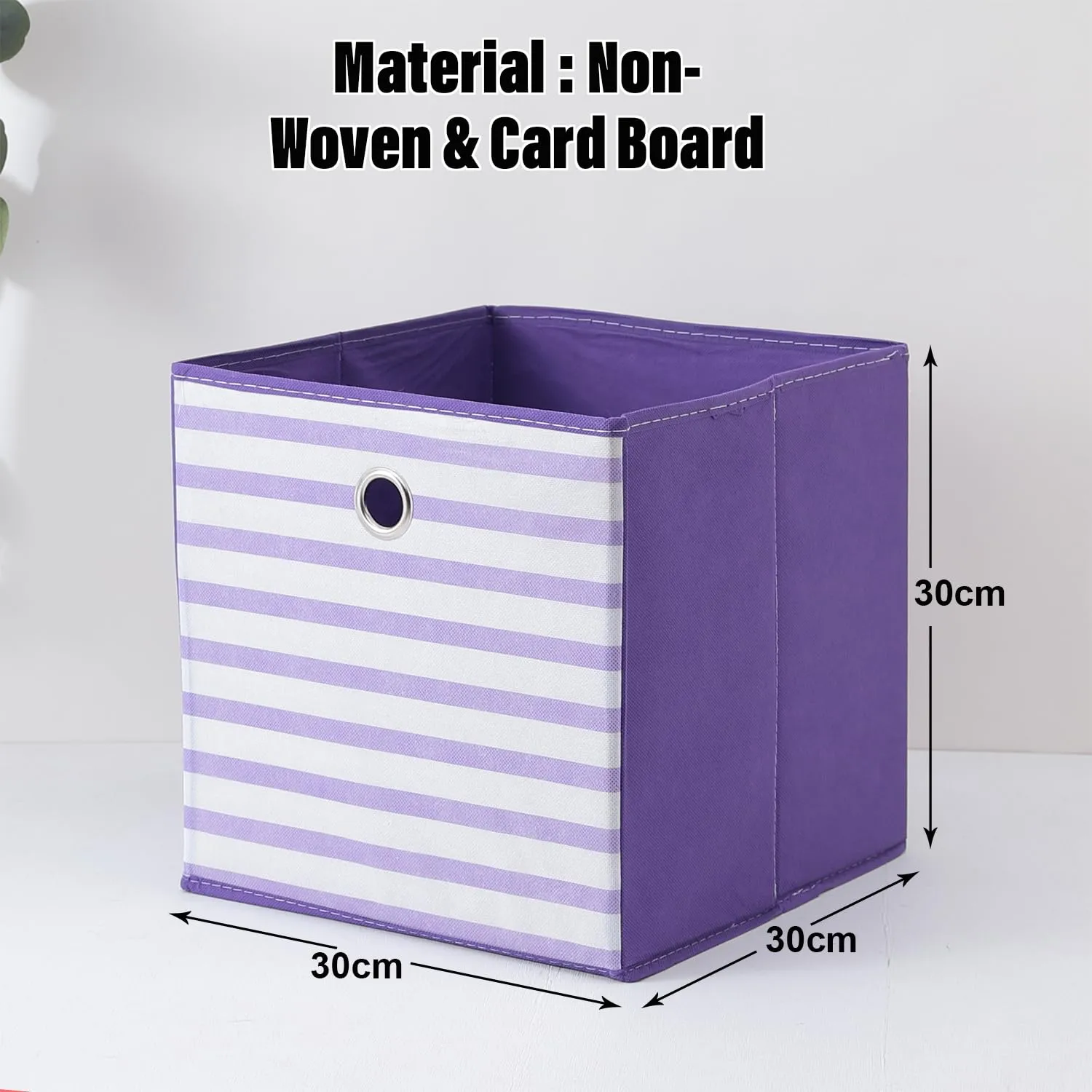 Kuber Industries Foldable Storage Basket|Square Toy Storage Bin|Front Grab Handle|Wardrobe, Closet Organizer (Purple) (Pack Of 2)