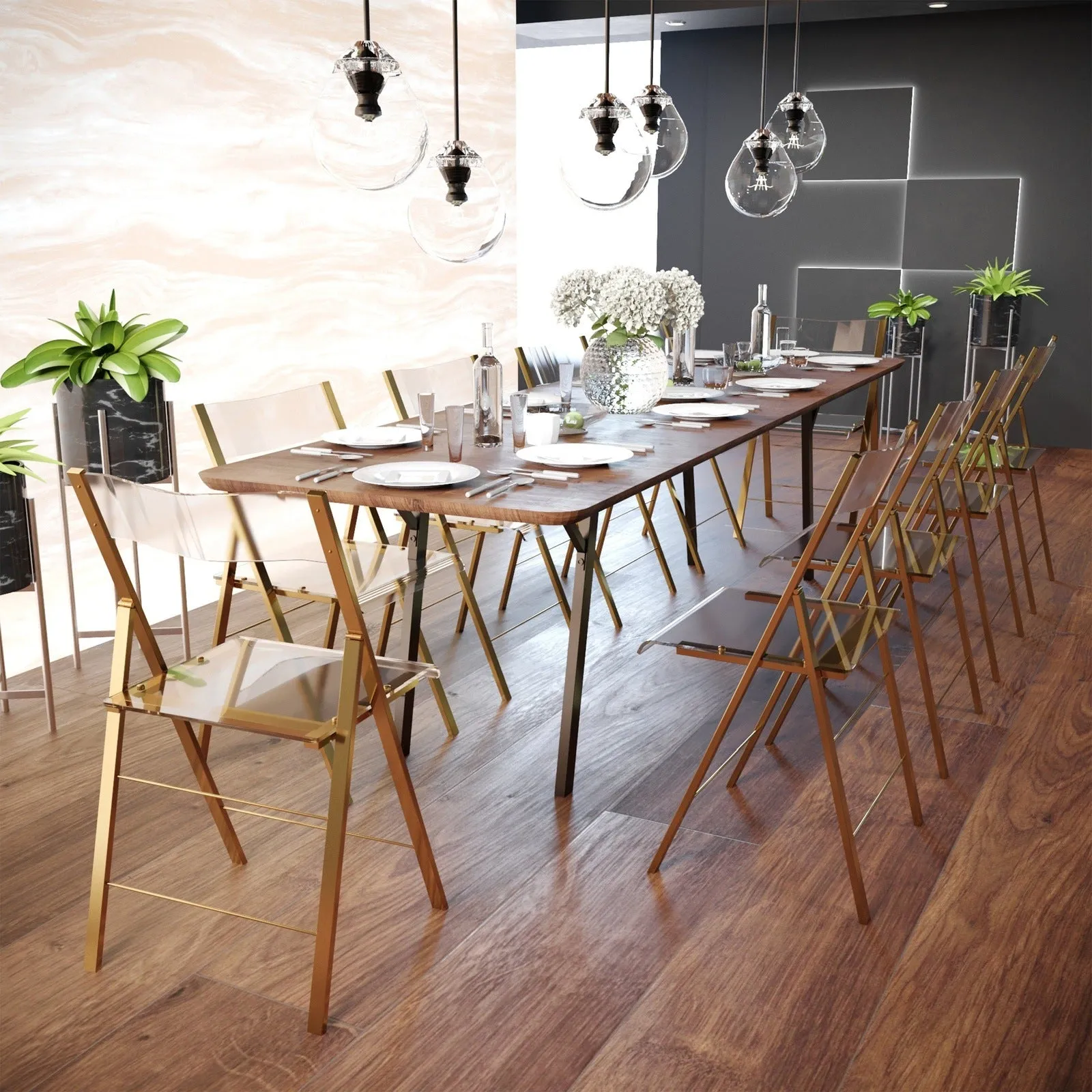 Menno Modern Acrylic Gold Base Folding Chair
