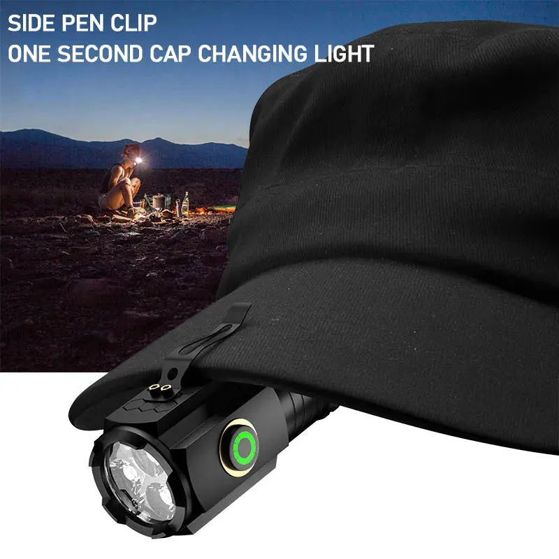Mini LED Flashlight 18350 Battery Torch 2000LM  Strong Light Rechargeable Type-C Lamp IP68 Waterproof Hiking Camping With Magnet
