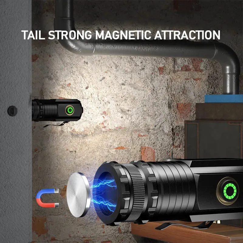 Mini LED Flashlight 18350 Battery Torch 2000LM  Strong Light Rechargeable Type-C Lamp IP68 Waterproof Hiking Camping With Magnet