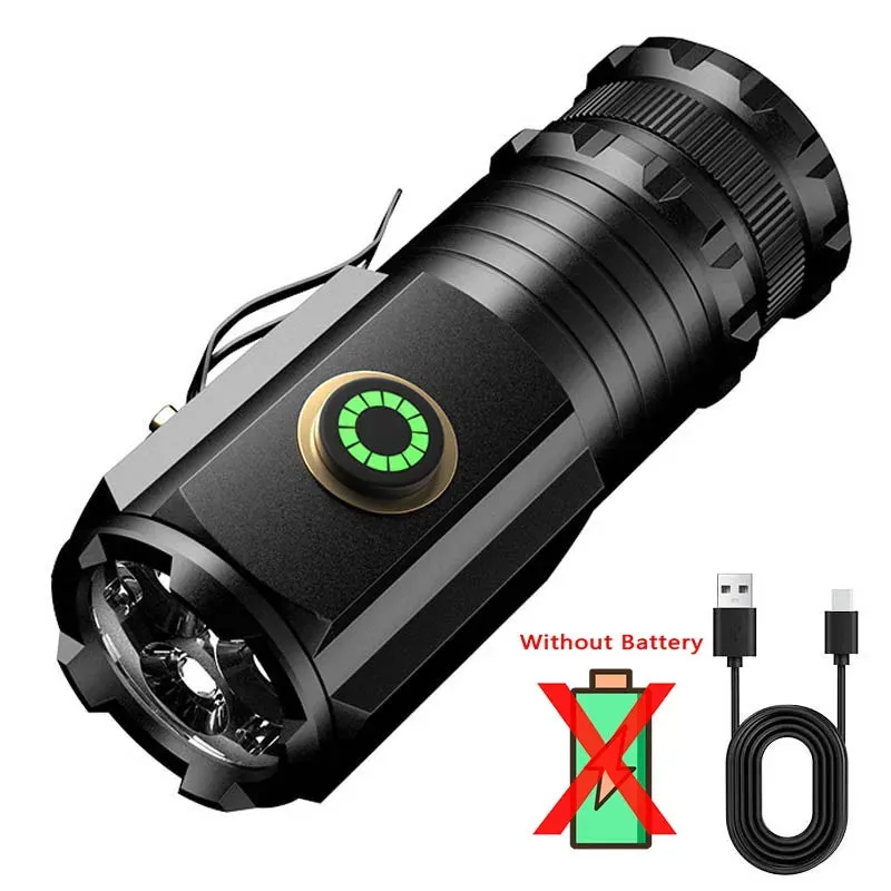 Mini LED Flashlight 18350 Battery Torch 2000LM  Strong Light Rechargeable Type-C Lamp IP68 Waterproof Hiking Camping With Magnet
