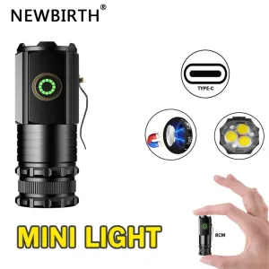 Mini LED Flashlight 18350 Battery Torch 2000LM  Strong Light Rechargeable Type-C Lamp IP68 Waterproof Hiking Camping With Magnet