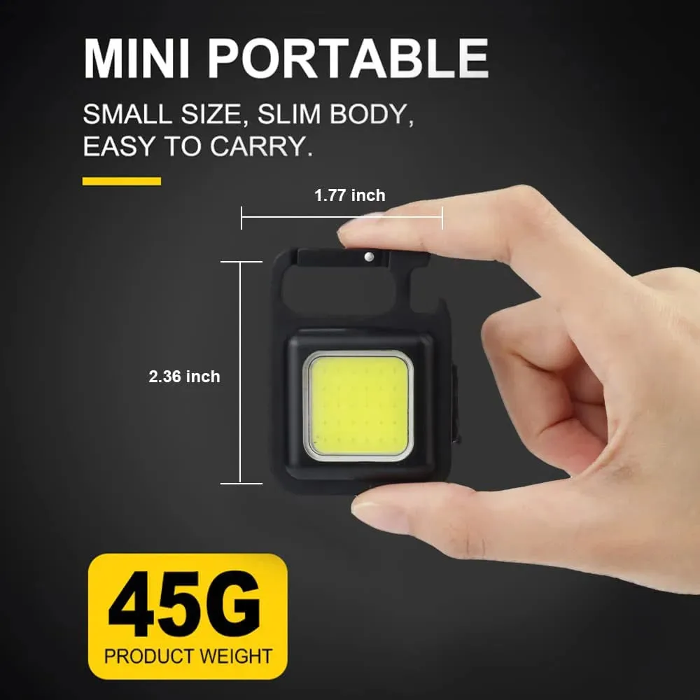 Mini LED Flashlight Pocket Keychains Light Work Lights USB Rechargeable Camping Fishing Lantern Torch with Magnet Hook Corkscrew