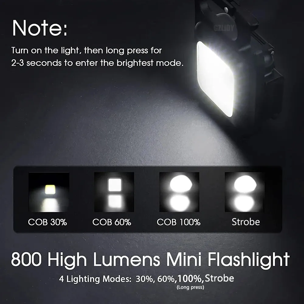 Mini LED Flashlight Pocket Keychains Light Work Lights USB Rechargeable Camping Fishing Lantern Torch with Magnet Hook Corkscrew