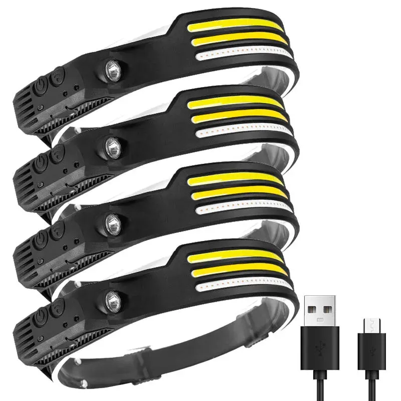 Multifunctional induction headlights 3 COB White red yellow light USB Rechargeable Head Torch 10 Lighting Modes Head Light