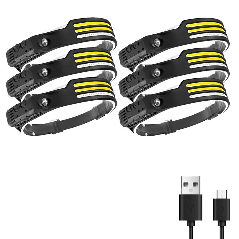 Multifunctional induction headlights 3 COB White red yellow light USB Rechargeable Head Torch 10 Lighting Modes Head Light