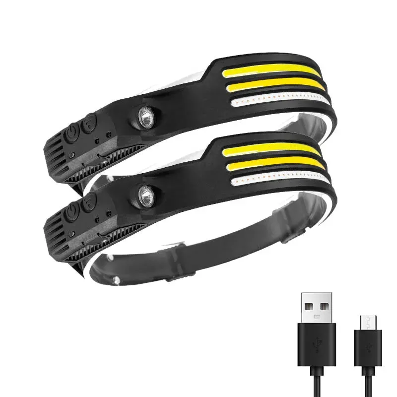 Multifunctional induction headlights 3 COB White red yellow light USB Rechargeable Head Torch 10 Lighting Modes Head Light