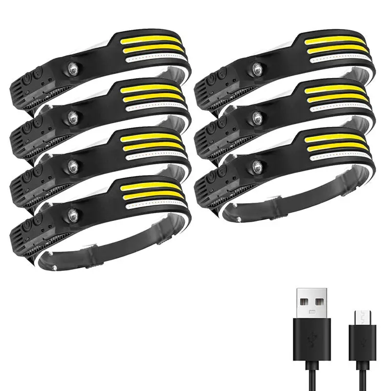 Multifunctional induction headlights 3 COB White red yellow light USB Rechargeable Head Torch 10 Lighting Modes Head Light
