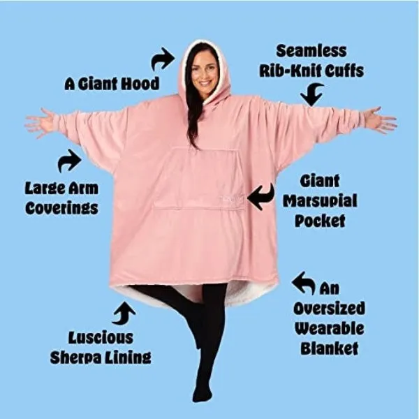 Oversized Hoodie For Adults & Kids  |  Microfiber & Sherpa Wearable Blanket.