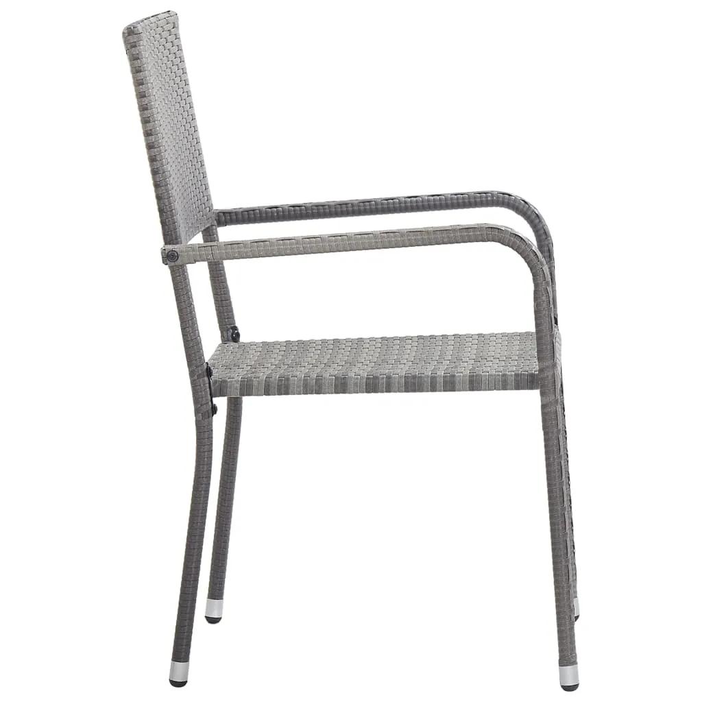 Patio Dining Chairs 4 pcs Stackable Gray Poly Rattan