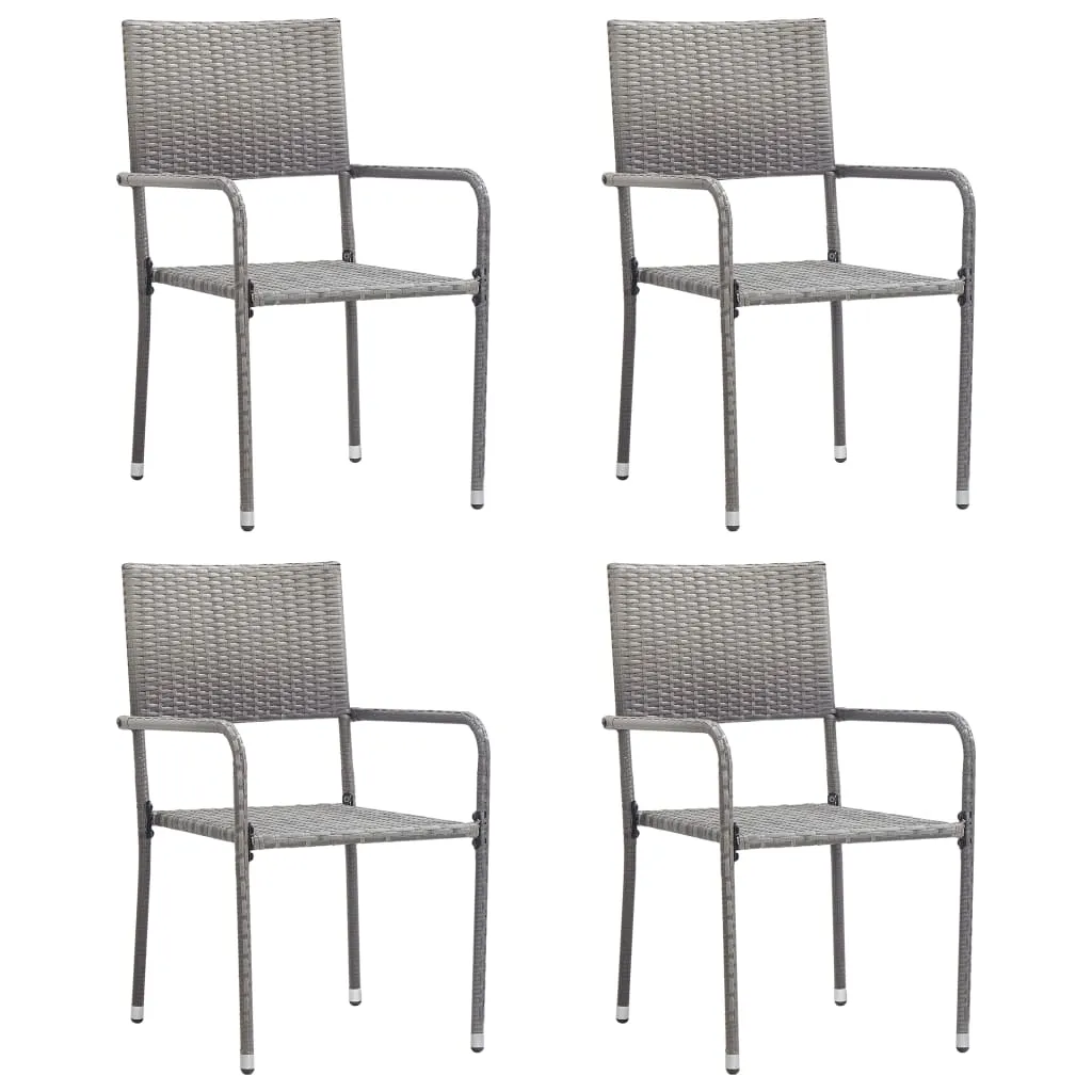 Patio Dining Chairs 4 pcs Stackable Gray Poly Rattan