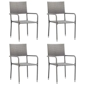 Patio Dining Chairs 4 pcs Stackable Gray Poly Rattan
