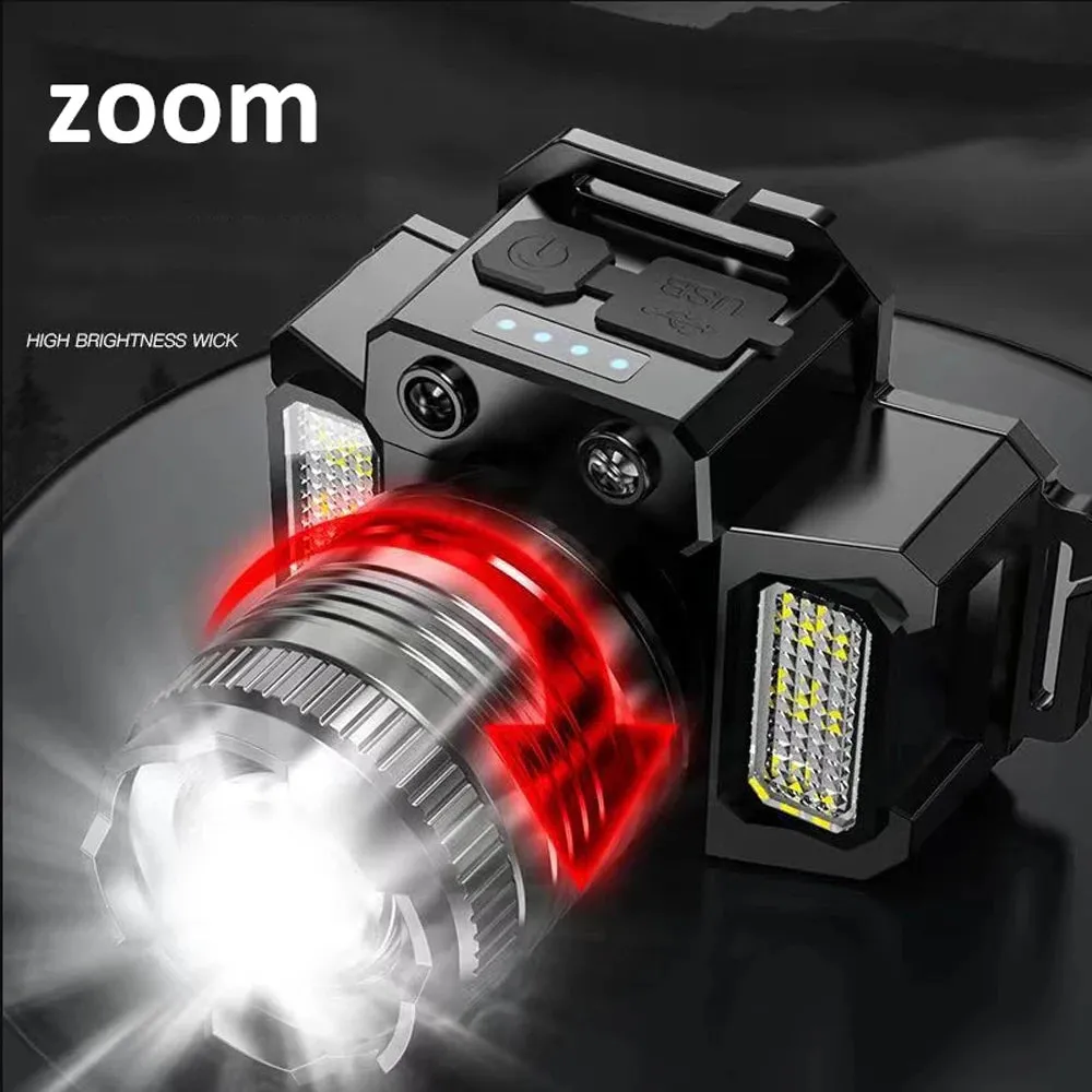 Rechargeable Induction Headlamp LED Headlight 2000mah Super Bright Flash Head Light Waterproof Camping Hunting Flashing Torch