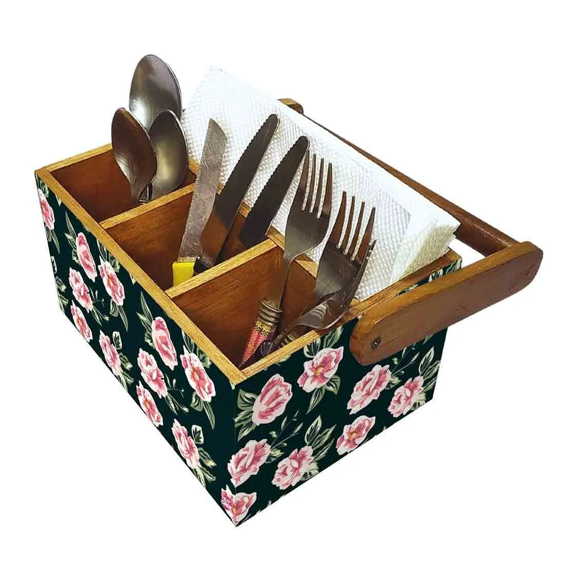 Restaurant Cutlery Holder with Handle Tissue Napkin Spoon Rack - Pink Rose