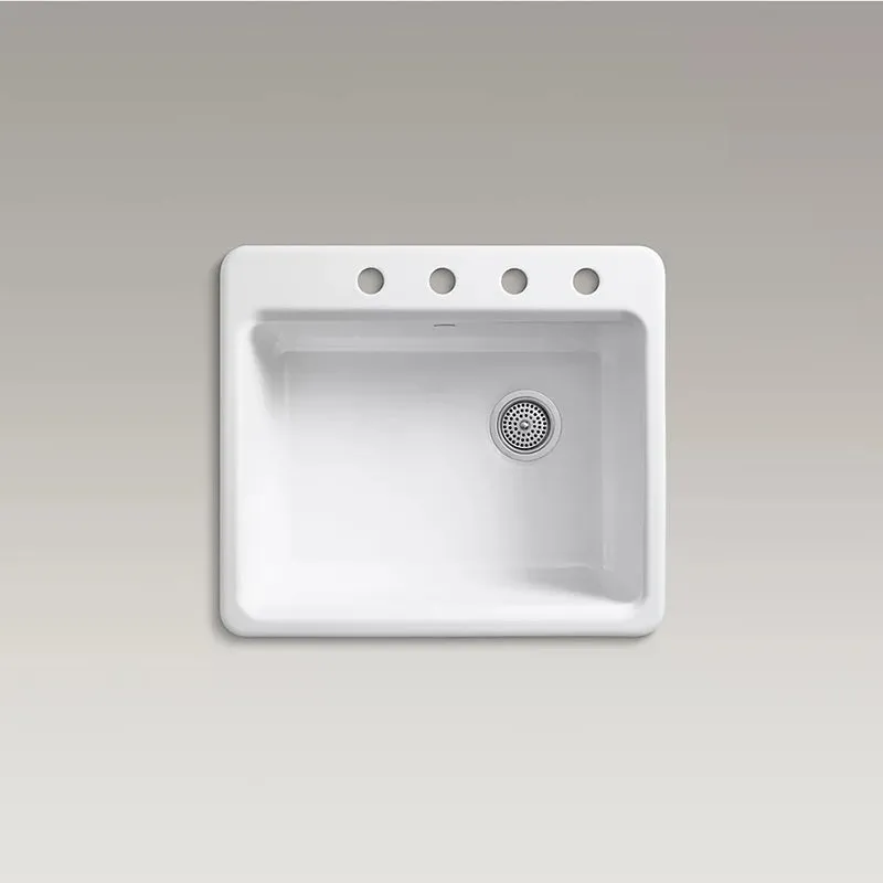 Riverby 22" x 25" x 9.63" Enameled Cast Iron Single-Basin Drop-In Kitchen Sink in White