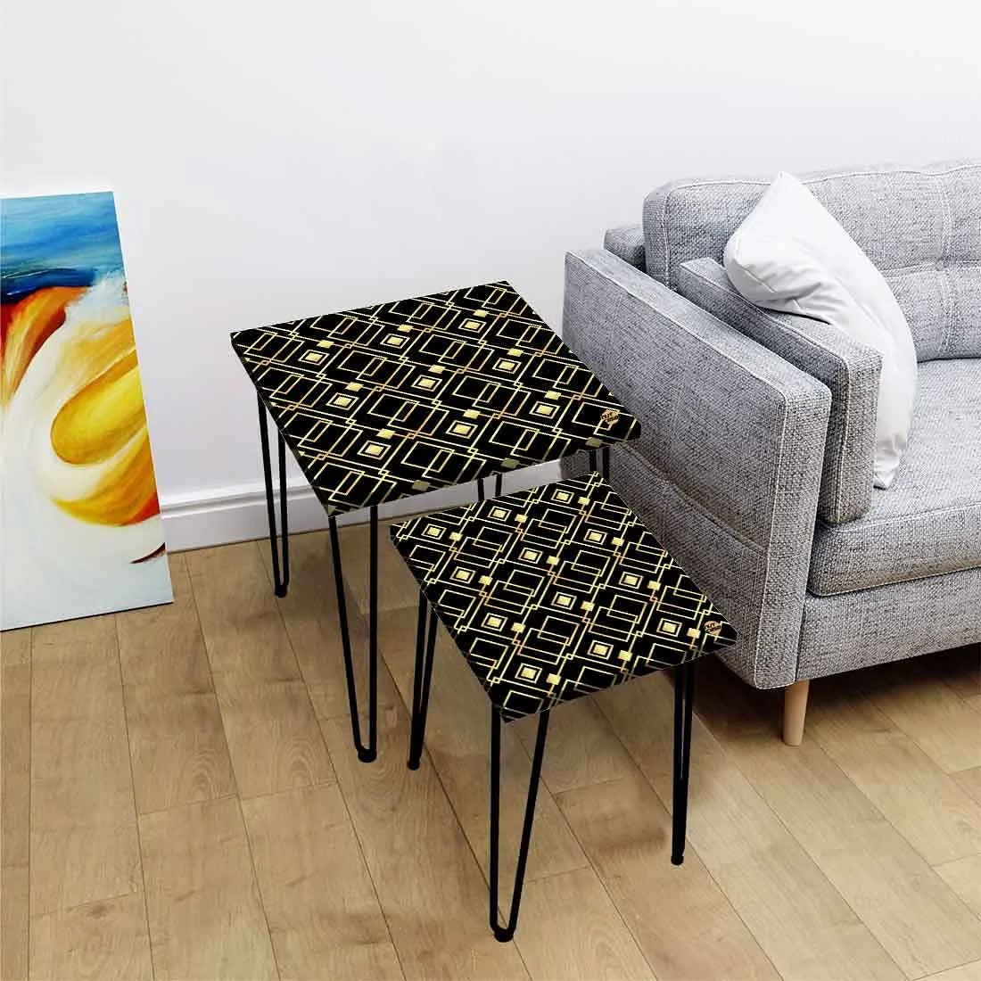 Set of 2 Nesting Tables for Patio Outdoor Home and Office -  Geometric
