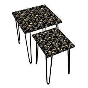 Set of 2 Nesting Tables for Patio Outdoor Home and Office -  Geometric