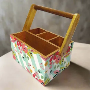 Tissue Box Holder for Dining Table Spoons Forks Organizer - Strips Floral