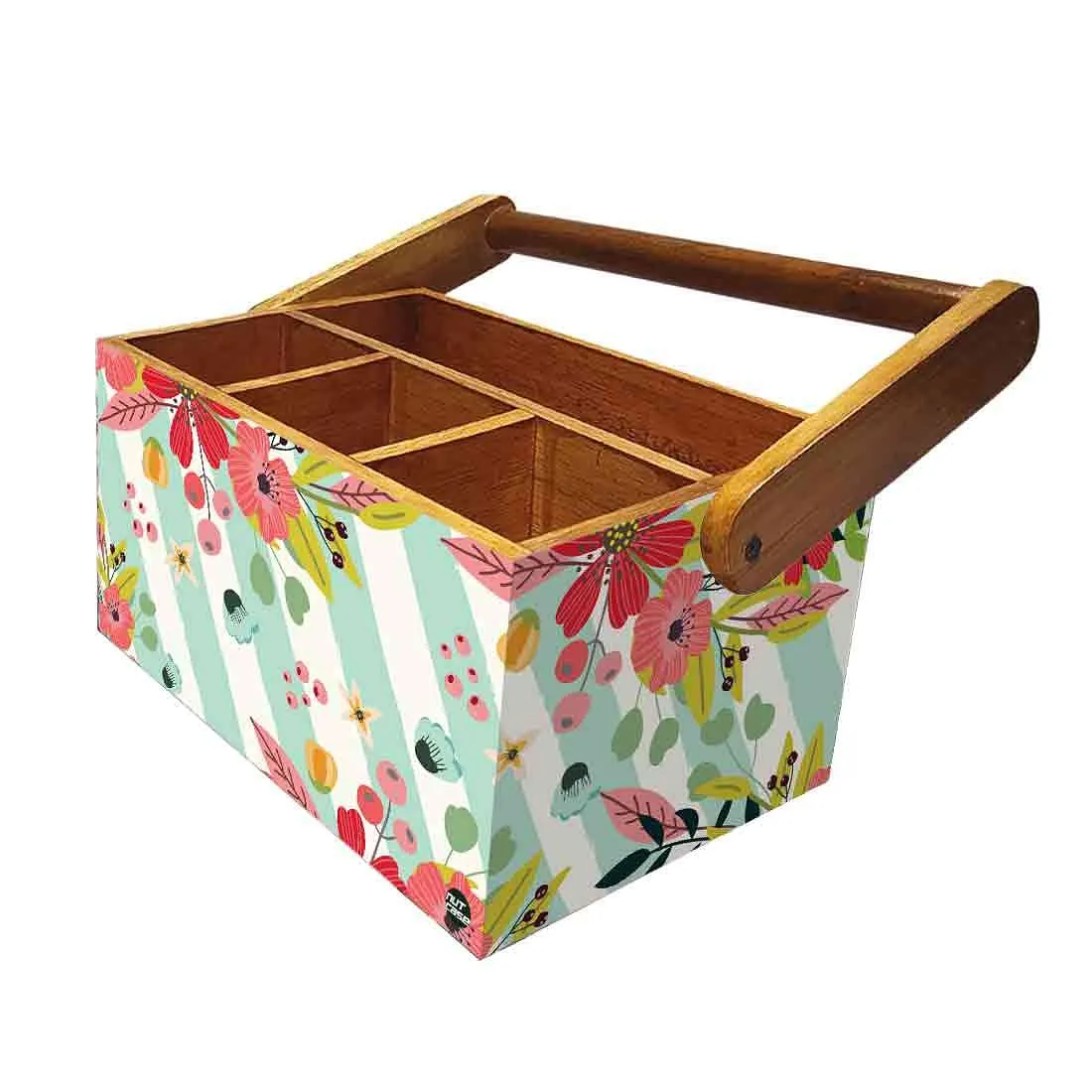 Tissue Box Holder for Dining Table Spoons Forks Organizer - Strips Floral