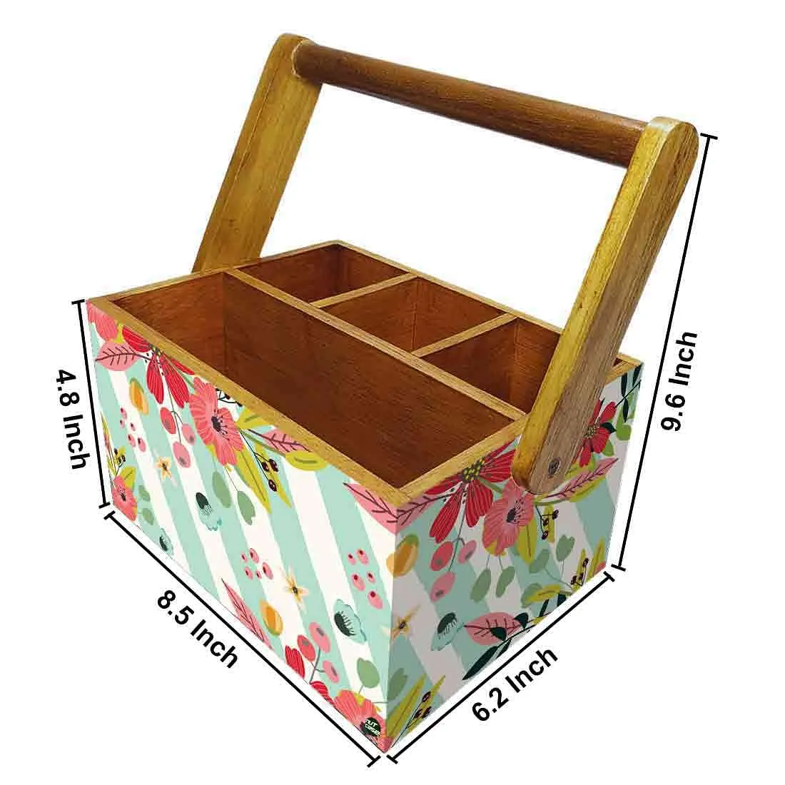 Tissue Box Holder for Dining Table Spoons Forks Organizer - Strips Floral