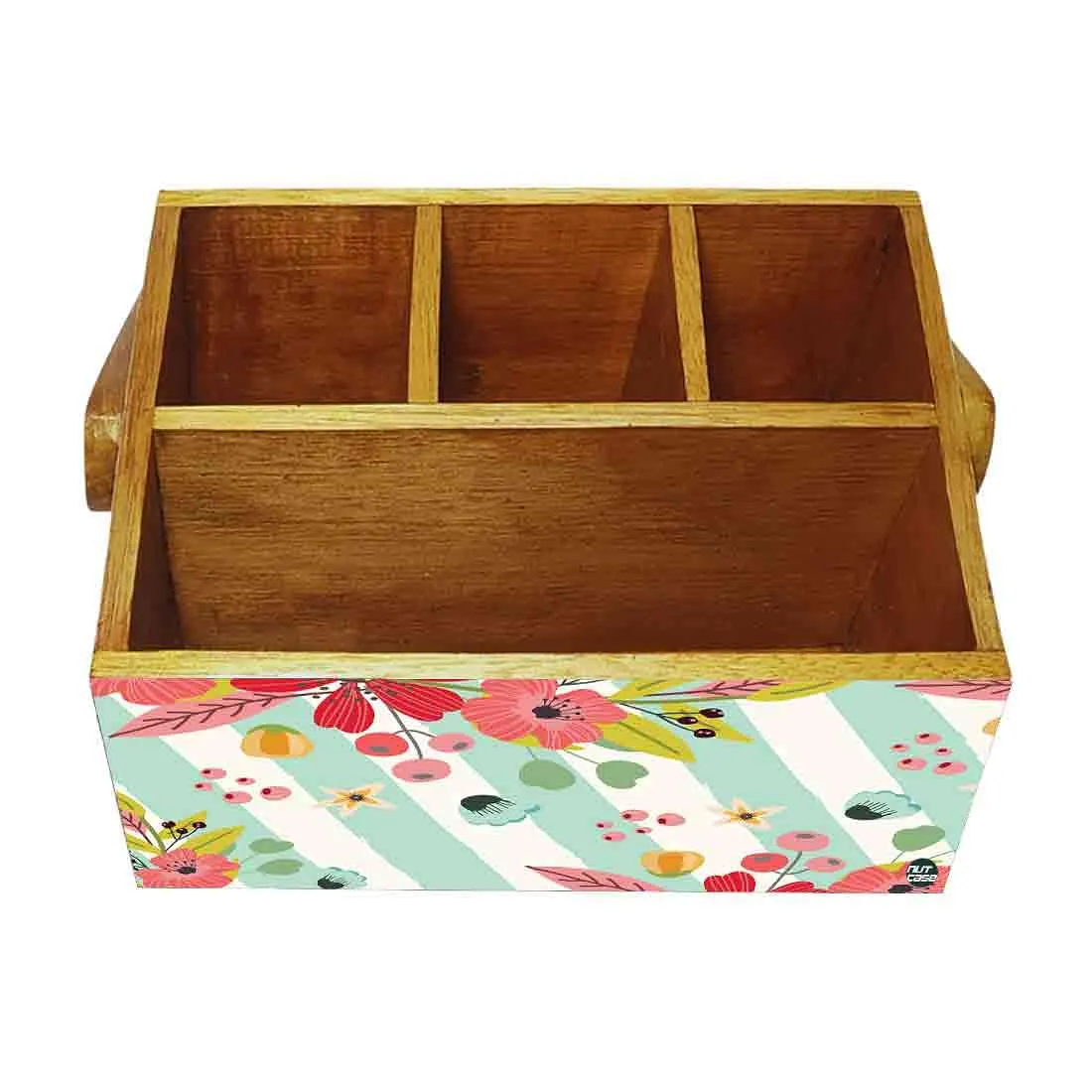 Tissue Box Holder for Dining Table Spoons Forks Organizer - Strips Floral