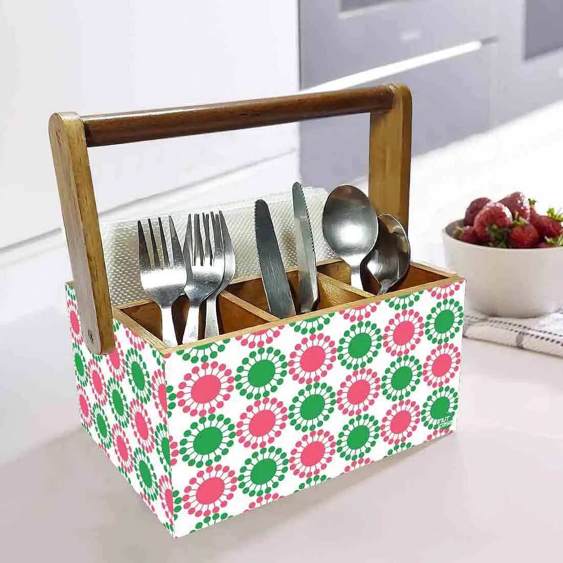 Tissue Paper Holder for Table With Handle Napkin Spoons Stand - Floral
