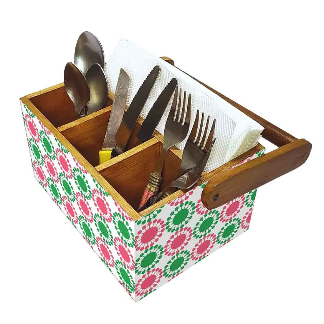 Tissue Paper Holder for Table With Handle Napkin Spoons Stand - Floral