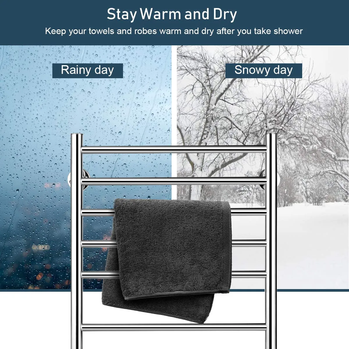 Towel Warmer, Home Bathroom 10 Bar Stainless Steel Space Saving Plug-in Wall Mounted Cloth Towel Heated Drying Rack