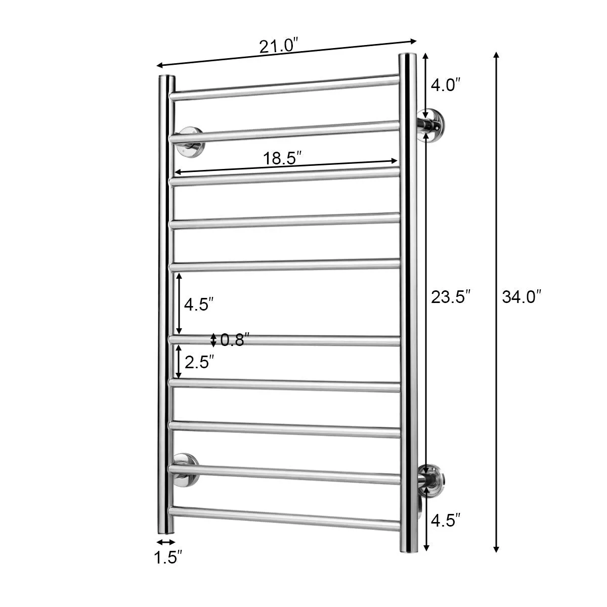 Towel Warmer, Home Bathroom 10 Bar Stainless Steel Space Saving Plug-in Wall Mounted Cloth Towel Heated Drying Rack