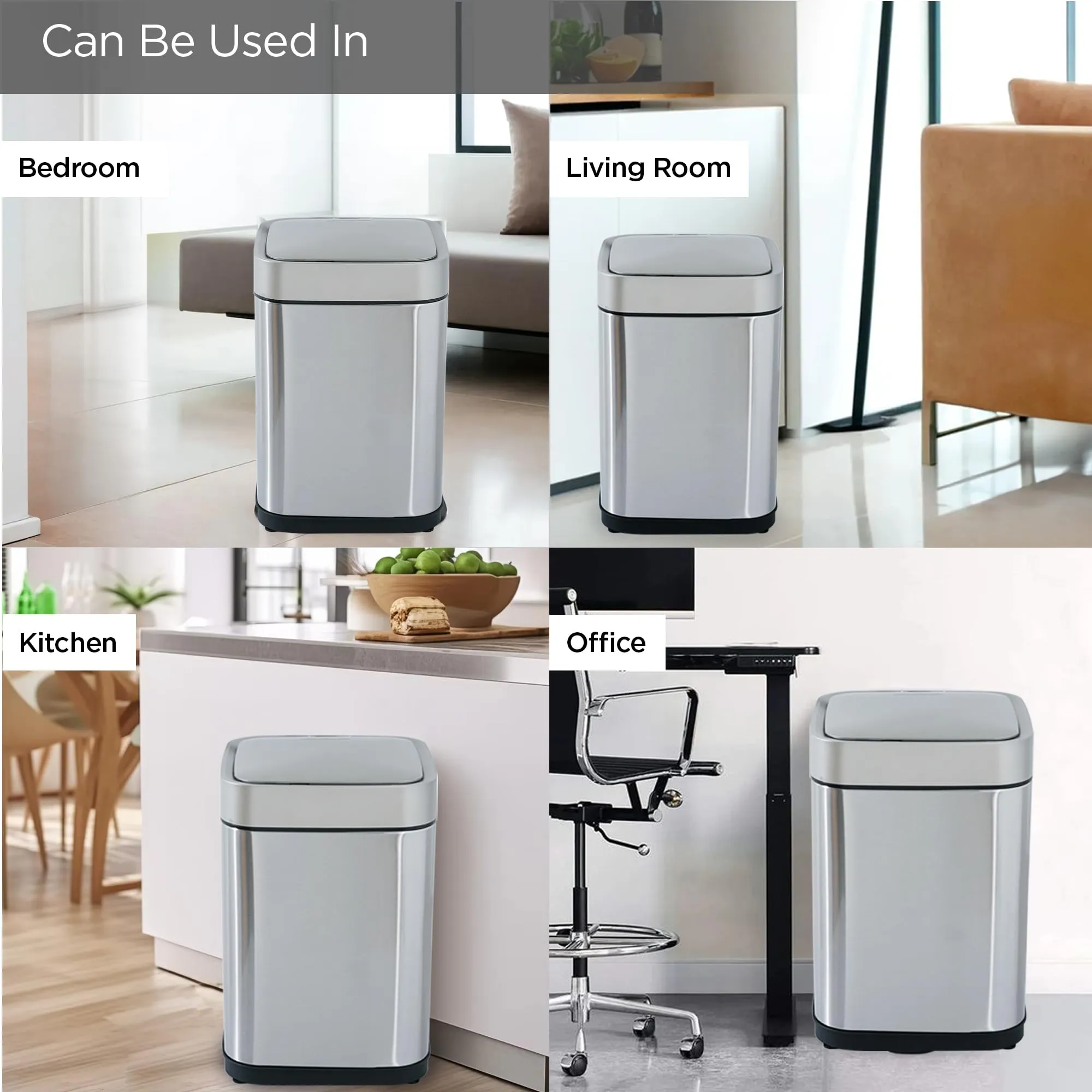 UMAI 10L Stainless Steel Automatic Dustbin For Kitchen | 21x21x31cm | Dust Bin For Office | Garbage Bin For Kitchen | Waterproof Dustbin For Bathroom | Both Sensor & Manual Function- Silver