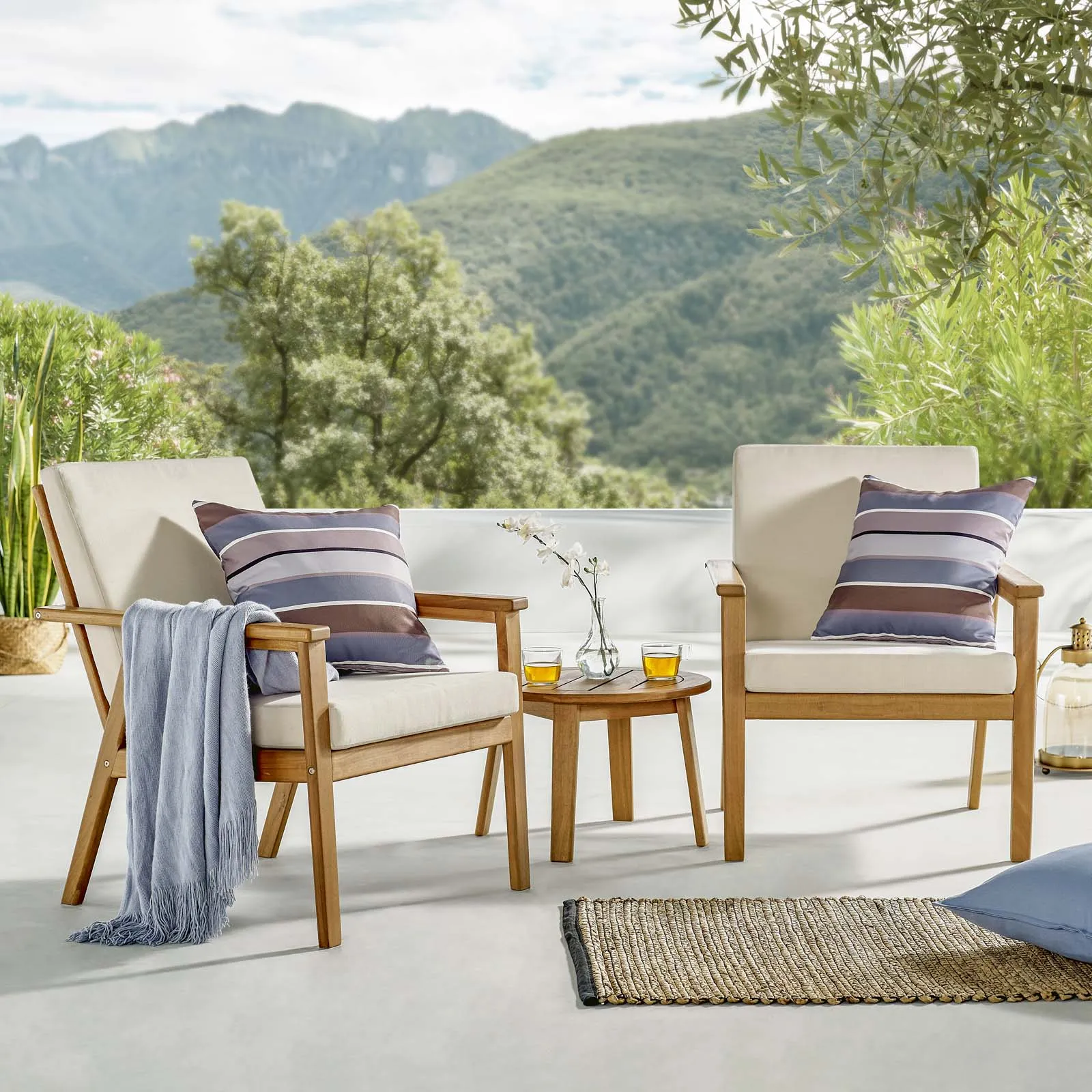 Vero 3 Piece Outdoor Patio Ash Wood Set in Natural Beige