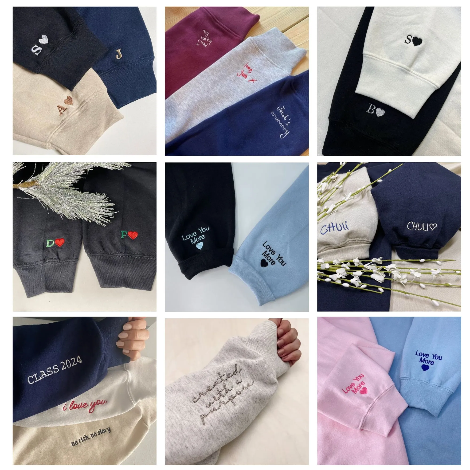 Wifey Sweatshirt Custom Text Embroidered with Day On Sleeve, Best Valentine Gift For Wife