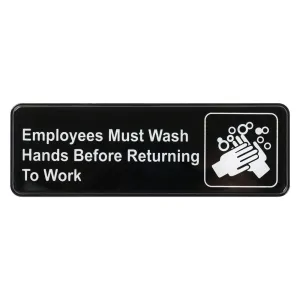 Winco SGN-322 Information Sign, "Employee Must Wash Hands...", 3" x 9", Black
